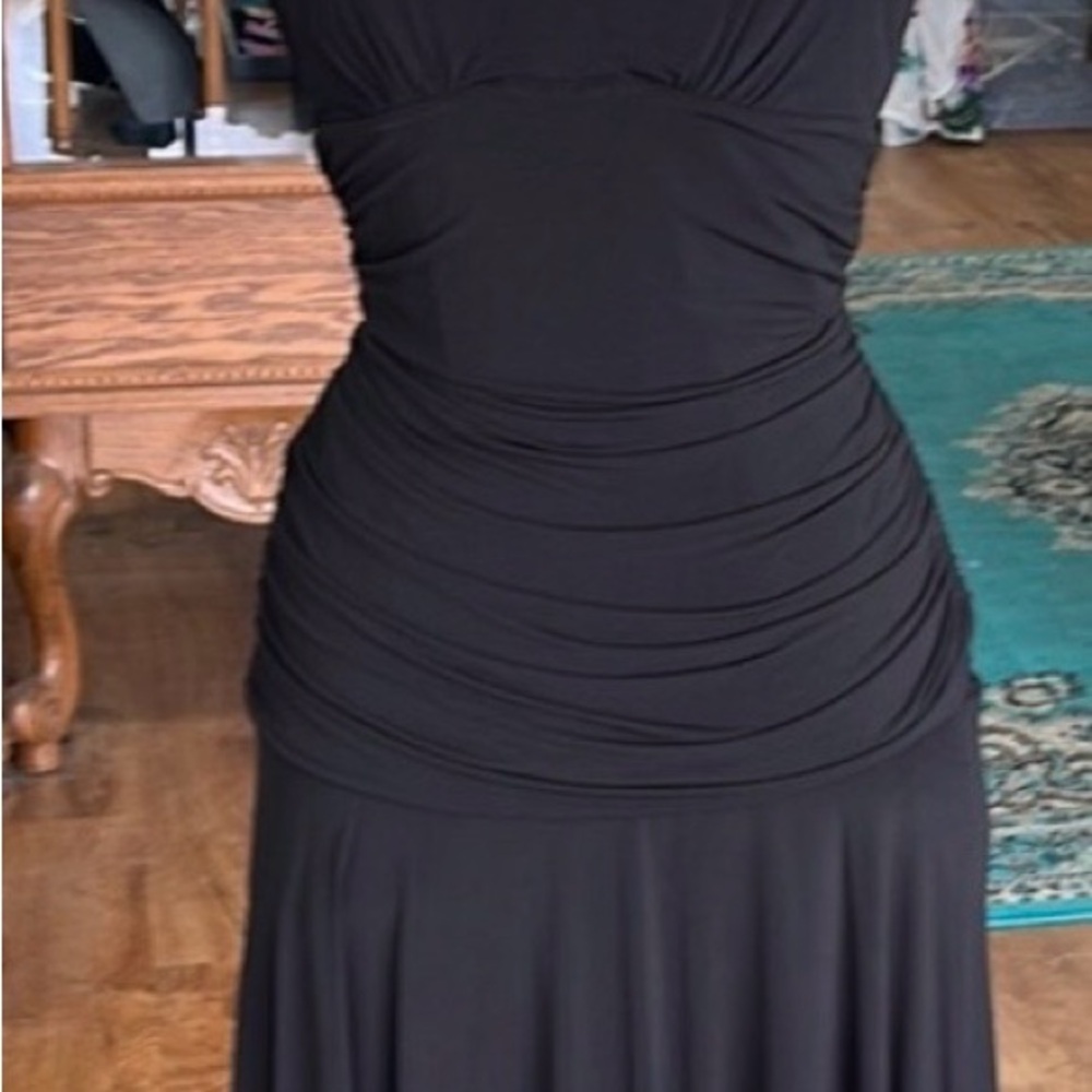 BCBGMaxAzria Black Ruched Drop Waist Maxi Dress
